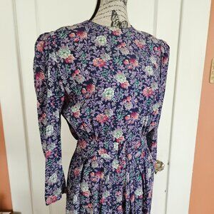 Vintage 80's Karin Stevens Floral Power Shoulder Dress S-6